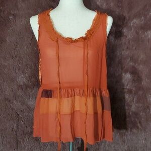 Floreat Sheer Raw Edge Sleeveless Blouse